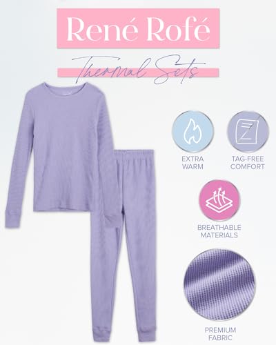 Rene Rofe Girls Thermal Set - 2 Piece Waffle Knit Thermal Top and Long Johns - Thermal Underwear for Girls