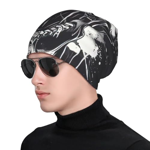 bnvaab Horror Ghost Skull Print Beanie Hat for Men and Women Stretchy Slouchy Winter Warm Cap Headwear Accessory Black