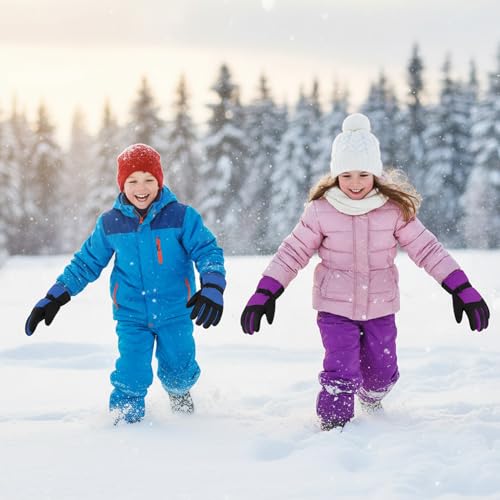 XiuGlimpse Ski Gloves, Valentines Day Gifts Waterproof & Breathable Snowboard Mittens for Boys & Girls, Winter Warm Gloves