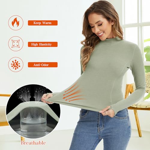 Thermal Shirts for Women Long Sleeve Fleece Tops Running Workout Compression Base Layer Cold Weather for Ski
