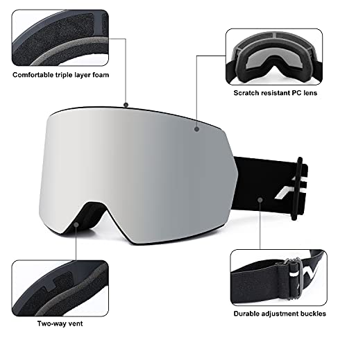 FMY Ski Goggles for Men Women & Youth - Anti Fog UV400 Protection Snowboard Snow Skiing Goggles for Adult