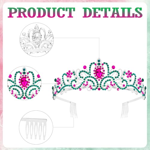 KICOSY Pink and Green Tiara Crown for Women Girls - Sparkling Rhinestone Crown Headband for Birthday Party, Halloween, Pro...