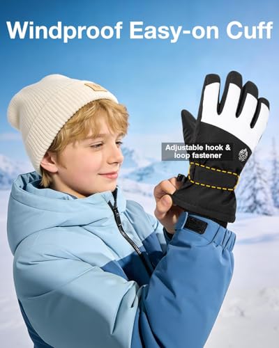 RIGWARL Kids Ski Snow Gloves Waterproof, Kids Winter Gloves for Boys Girls Snowboarding Sledding Ice Skating Snowball Fight