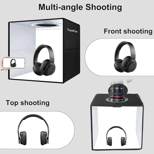 TzezFoz 16x16in Folding Portable Photo Lighting Studio with Ring Light, 224 LEDs 10-Level Dimmable USB Powered Shooting Te...