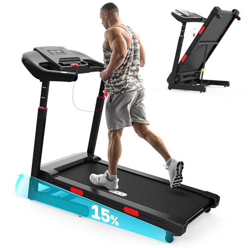 Redliro Treadmill with 15% Auto Incline - 350 lbs Capacity Foldable Running 3.0HP Treadmill for Home - Adjustable Handrail...