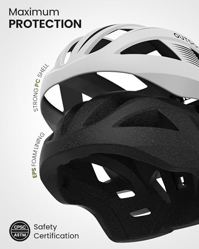 OutdoorMaster Adult Bike Helmet - Bicycle Helmet with Rechargeable Rear LED Light, Detachable Magnetic Goggles, Removable ...