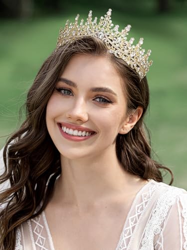 SWEETV Crystal Wedding Tiara for Women, Royal Queen Crown Headband, Rhinestone Princess Hair Accessories for Prom Birthday