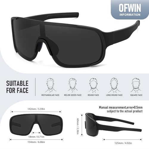 Ofwin Polarized Cycling Sports Sunglasses for Men Women UV Protection Fishing Bike Running Wrap Around Sun Glasses