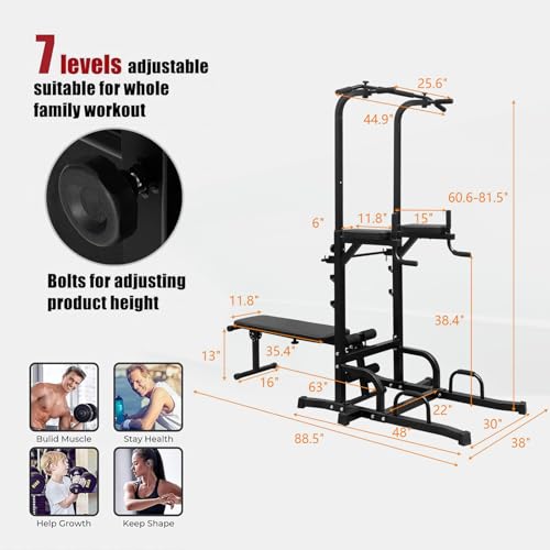 Tappio Power Tower Pull Up Bar for Home Gym, Multi Functional Pull Up Bar Stand Dip Bar Station with Weight Bench, Adjusta...