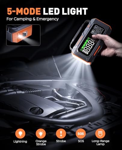 Portable Jump Starter with Air Compressor 8000A 160PSI, 16-in-1 Car Battery Jump Starter with Emergency Kit, Auto-Shutoff ...