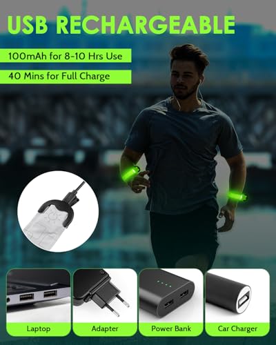 Fitense Rechargeable LED Armband 2-Pack, High Visibility Reflective Running Gear for Night Safety, 5 Colors & 3 Modes Ligh...