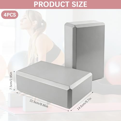4 Pack Yoga Blocks - Premium EVA Foam Blocks for Pilates Workout, Stretching, Meditation - Yoga Brick for Flexibility, Bal...