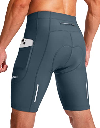 Bikewa Men's Bike Shorts 3D Padded Cycling Road Biking Mountain Riding Biker Bicycle UPF 50+ Cycle Shorts Zipper Pockets