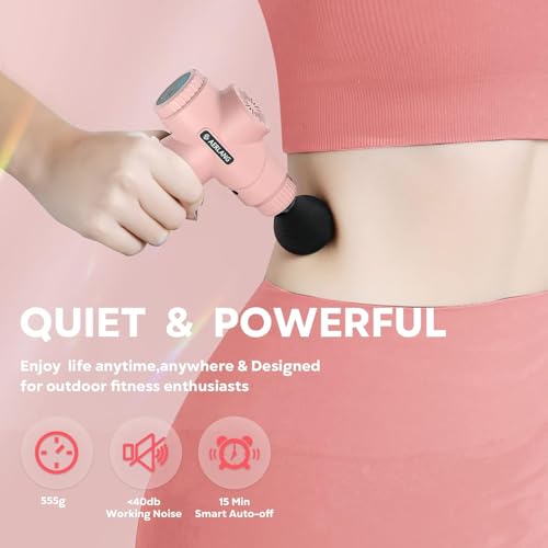 AERLANG Mini Massage Gun-Pink，Muscle Deep Tissue Massager Gun, Handheld Percussion Massager, Portable Quiet Massage Gun wi...