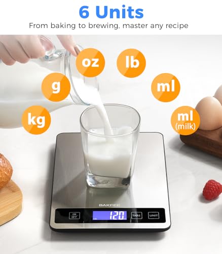 BakFee Food Scale - 15kg/33lb Digital Kitchen Scale with Full-View LCD Display, Grams and Ounces, Easy Clean Stainless Ste...