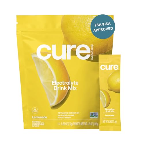 Cure Hydration | Plant-Based Electrolyte Drink Mix | No Added Sugar | FSA & HSA | Dehydration Relief Powder Made with Coco...