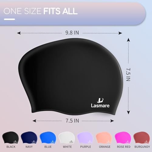 Long Hair Swim Cap for Women 2 Pack, Silicone Swimming Caps for Unisex Adult Women Men with Ear Plugs & Nose Clip Set, Wat...