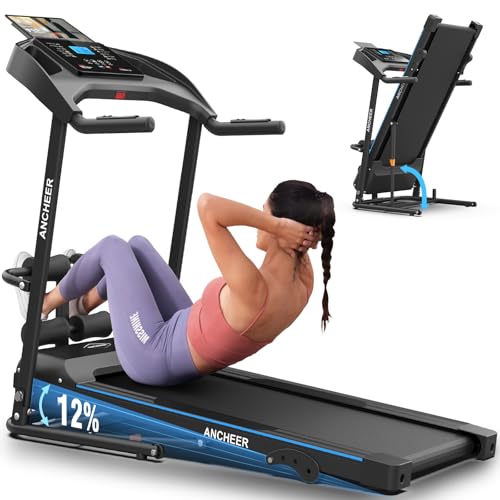 ANCHEER Foldable Treadmill with Sit Up Bench, 2025 Upgrade 3.5HP Portable Treadmills for Home with Incline 350 lbs Capacit...