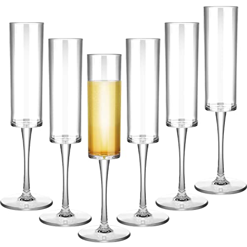 Lauwell Set of 6 Plastic Acrylic Crystal Champagne Glasses Flutes Hand Blown Champagne Goblets Classic Wine Stemware for W...