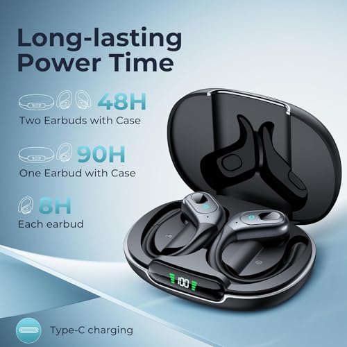occiam Active Noise Cancelling Earbuds Wireless Bluetooth Headphones Ear Buds 90Hrs Playback Stereo Bass Earphones with Mi...