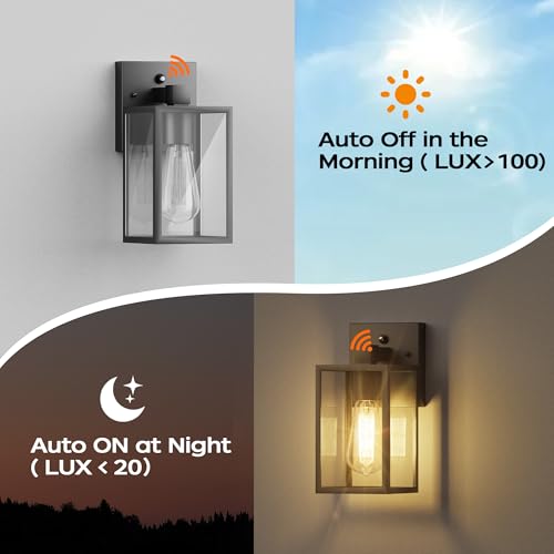 WIHTU Dusk to Dawn Outdoor Lighting Fixtures, Exterior Front Porch Light, Black Sensor Wall Sconce Lamp, Waterproof Wall L...