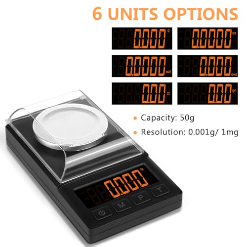 Fuzion Milligram Scale 50g x 0.001g, Mg Scale with 9-in-1 Design - Micro Scale, Powder Scale for Reloading with Portable C...