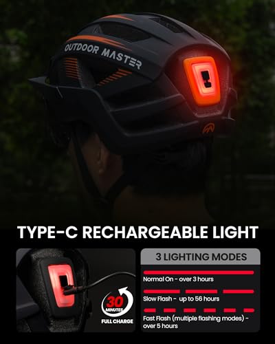 OutdoorMaster Adult Bike Helmet - Bicycle Helmet with Rechargeable Rear LED Light, Detachable Magnetic Goggles, Removable ...