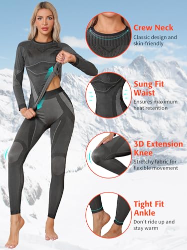 ATTRACO Seamless Thermal Underwear for Women Long Johns Thermal Suit Stretchy Ski Base Layer Set