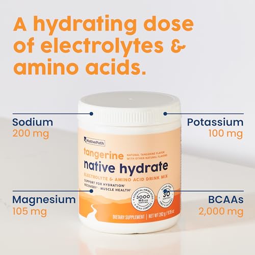 NativePath Native Hydrate, Zero Sugar, Electrolytes Powder with BCAAs, Tangerine Hydration, Keto & Paleo Friendly, 30 Serv...