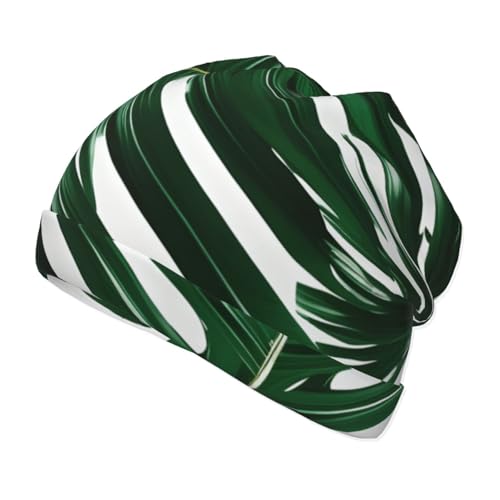 Green Palm Leafs Print Soft Beanie Winter Hat Warm Thermal Cap Headwear for Snow Play Outdoor Activities
