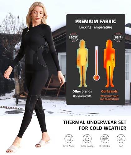 ATTRACO Thermal Underwear Set for Women Long Johns Warm Base Layer Top & Bottom for Cold Weather