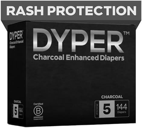 DYPER - Charcoal Enhanced Day & Overnight Disposable Baby Diapers - Made with Plant-Based* & Skin-Friendly Ingredients, Hypoallergenic for Sensitive Skin - Size 5, (36 Count)