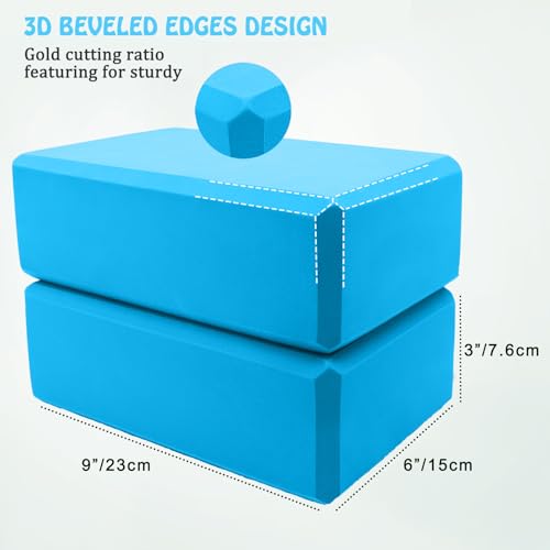 Yoga Blocks 2 Pack, Supportive Latex-Free Eva Foam Soft Non-Slip Blocks with Beveled Edges for Yoga, Pilates, Meditation -...