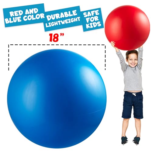 PlayBolt Jumbo 18-Inch Playground Balls (2 Pack, Red & Blue) - Giant Large Inflatable Rubber Kickball for Kids and Toddler...