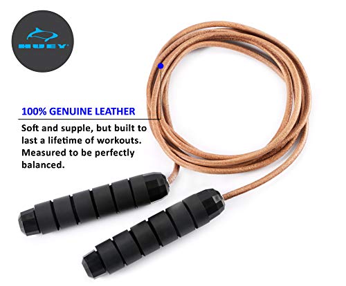 HUEY Sport Weighted 1lb Leather Jump Rope Adjustable Skipping Rope for Speed Quiet Training Boxing MMA Cardio Crossfit Fit...