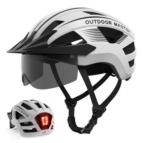 OutdoorMaster Adult Bike Helmet - Bicycle Helmet with Rechargeable Rear LED Light, Detachable Magnetic Goggles, Removable ...