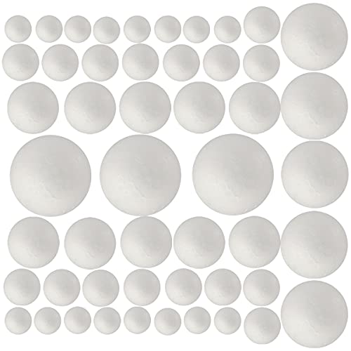50 Pack Craft Foam Balls, 5 Sizes(1-2.4 Inches), White Polystyrene Smooth Round Balls, Foam Balls for Arts and Crafts, Chr...