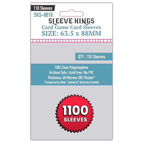 Sleeve Kings Card Game Card Sleeves 63.5x88mm (10x110 Pack, 1100 Sleeves) – Protective Covers for Trading Cards, Board Gam...