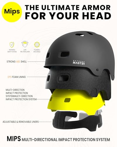 OutdoorMaster MIPS Skateboard Cycling Helmet for Adults - Lightweight, Ventilated Multi-Sport Helmet with Two Removable Li...