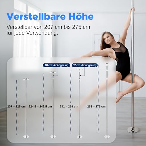 SereneLife Portable Spinning Fitness Pole – Adjustable Height 82–108" & 23.8 lb Steel Pole for Home Gym, Dance, Club & Bar...