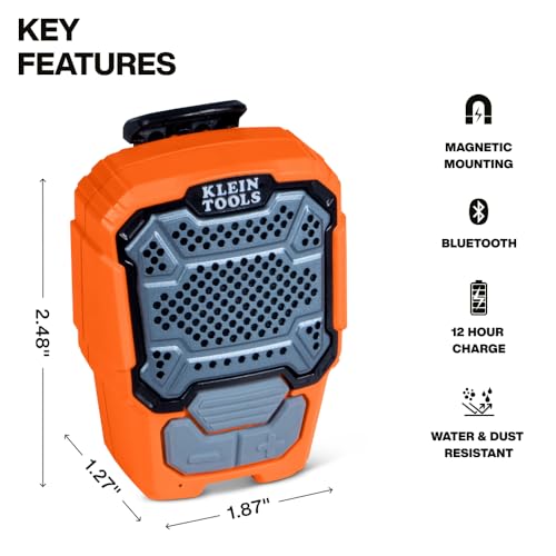KLEIN TOOLS AEPWS1 Wearable Bluetooth Speaker, Built-in Mic for Hands-Free Music and Calls, Portable, Waterproof IP67, Mag...