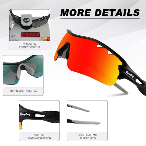 BangLong Polarized Sports Sunglasses Cycling Sun Glasses for Men Women with 5 Interchangeable Lenes for Running Driving
