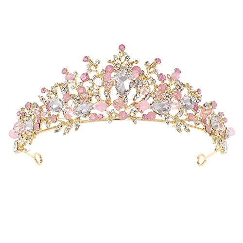 Kids Pink Crystal Tiara Girls Princess Costume Rhinestone Crown Headband Wedding Bridal Hair Accessories Birthday Communio...