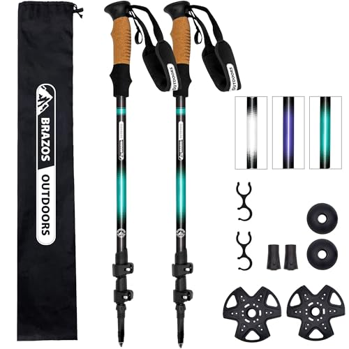 Brazos Trekking Poles for Hiking | Collapsible Walking Stick | 24" to 54" (Pair of 2) 9.7oz Ultra-Light Aluminum with Cork...