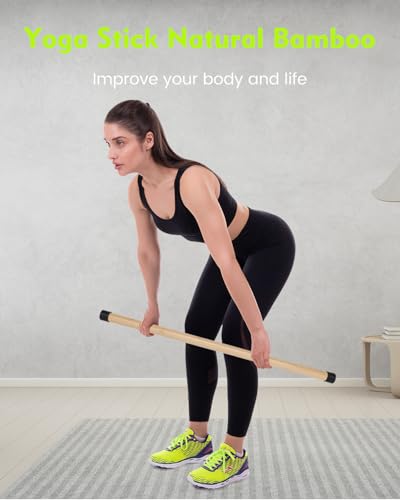 P Polerden Yoga Stick, 5ft Exercise Stick for Mobility, Stretching Stick with Non-Slip Ends, Exercise Dowel for Pilates, B...