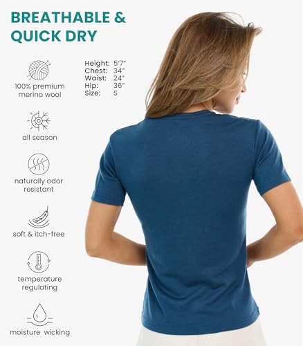 Merino.tech Merino Wool Shirt Women - 100% Merino Wool Base Layer Women Short Sleeve Tee