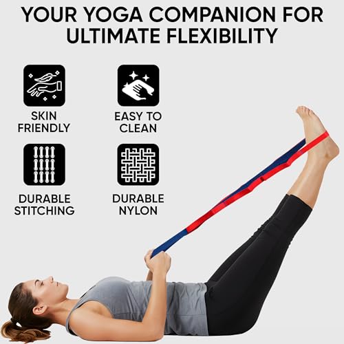 10 Loops Yoga Stretching Strap for Physical Therapy, Dance, Flexibility and Gymnastics Stretch Strap Band with Loops Knee ...