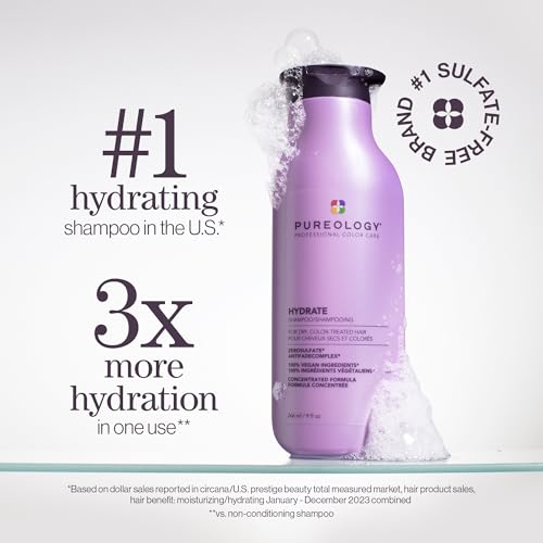 Pureology Hydrate Shampoo - For Dry or Color Treated Hair, Moisturizing Shampoo For Hydration & Softness, With Rose Extrac...