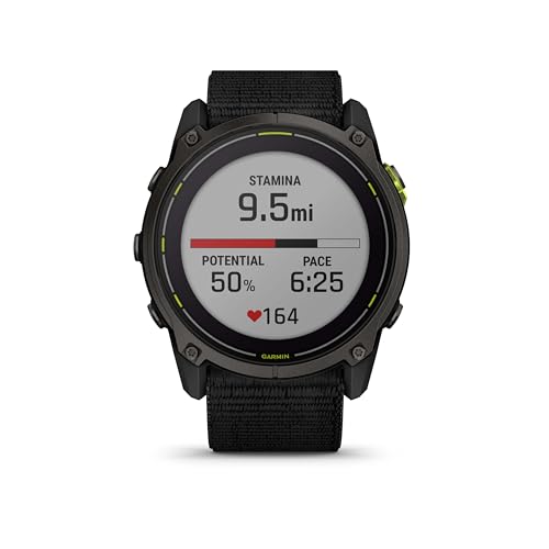 Garmin Enduro 3, Solar, Sapphire Multisport GPS Smartwatch Carbon Gray DLC Titanium with Black Ultrafit Nylon Strap, Fitne...