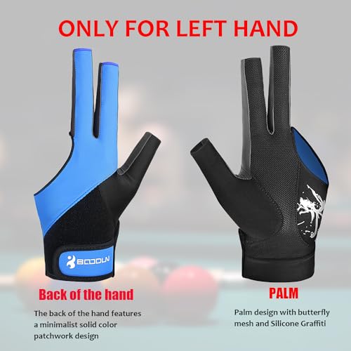 YFY Billiard Pool Gloves for Left Hand 3 Finger, Splicing Process, Snooker Cue Sport Glove Popular Sizes for Men & Women